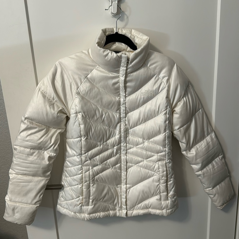 The North Face white down puffer jacket